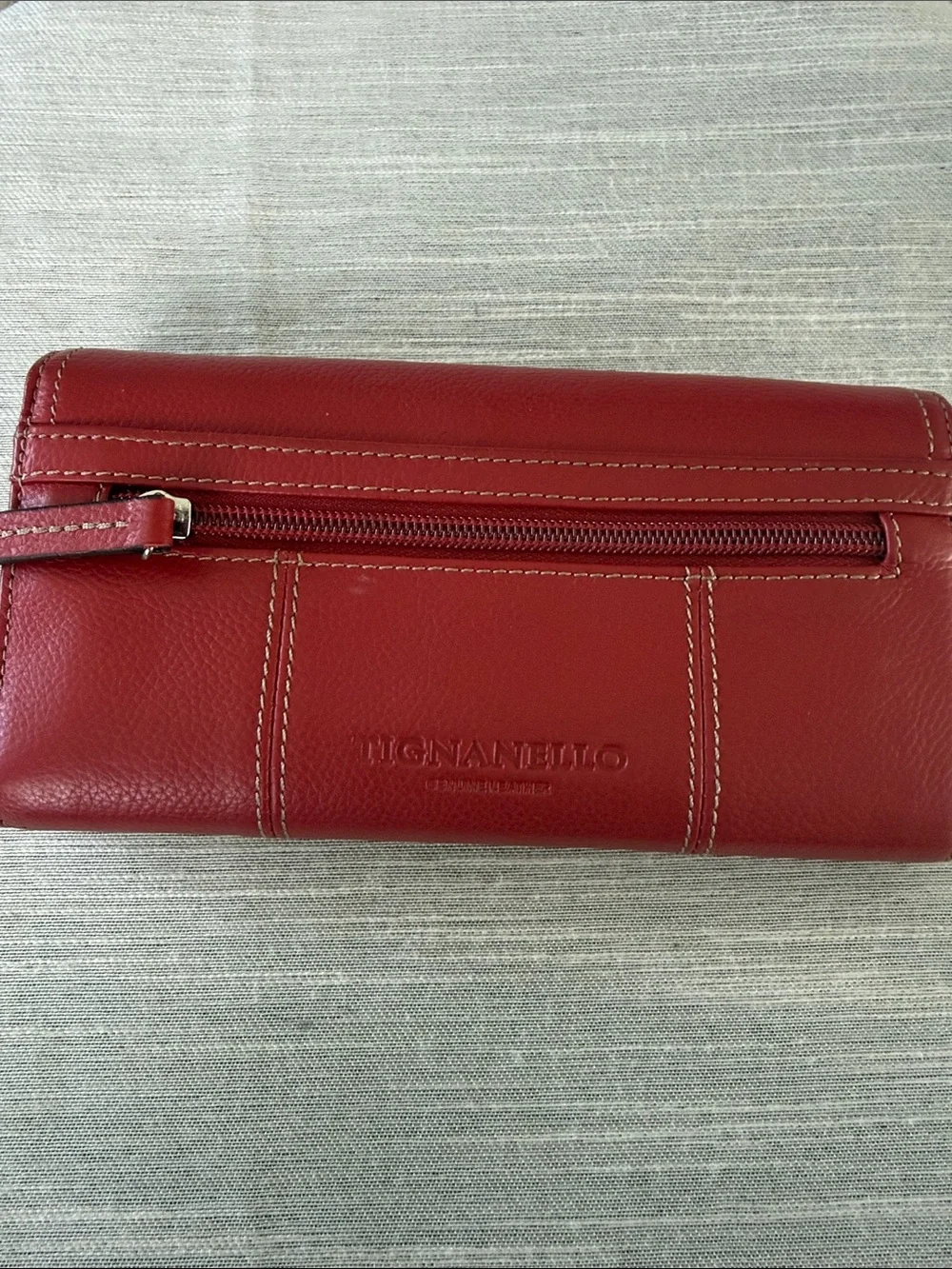 Tignanello Red Leather Flap Wallet with Gold-Tone Logo